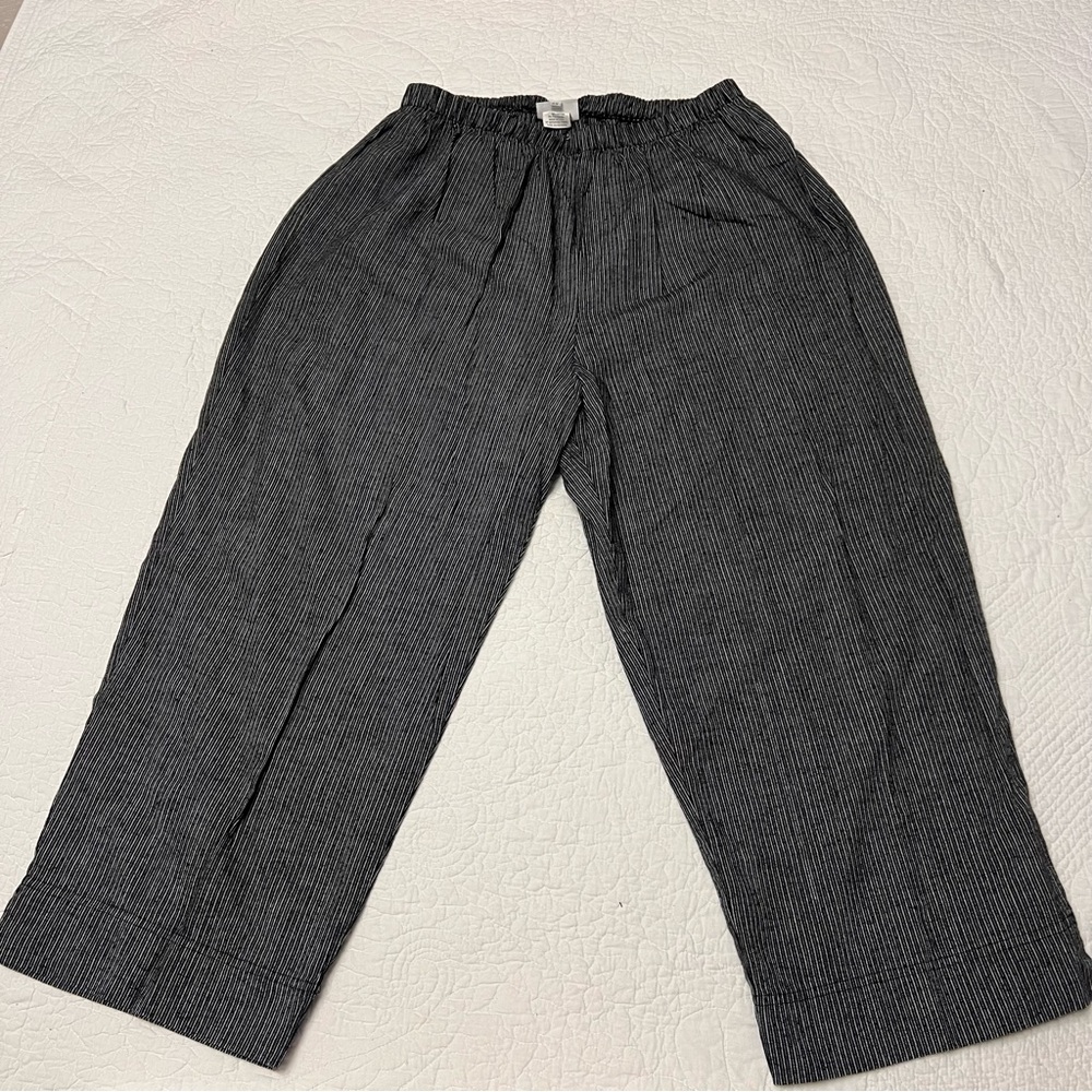 HOT COTTON Woman By Marc Ware Linen Cotton Pants 2X Pin Stripes Black & White